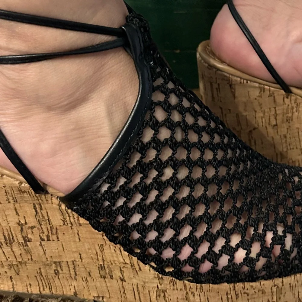 Gladiator Mesh Cork High Heel Wedges